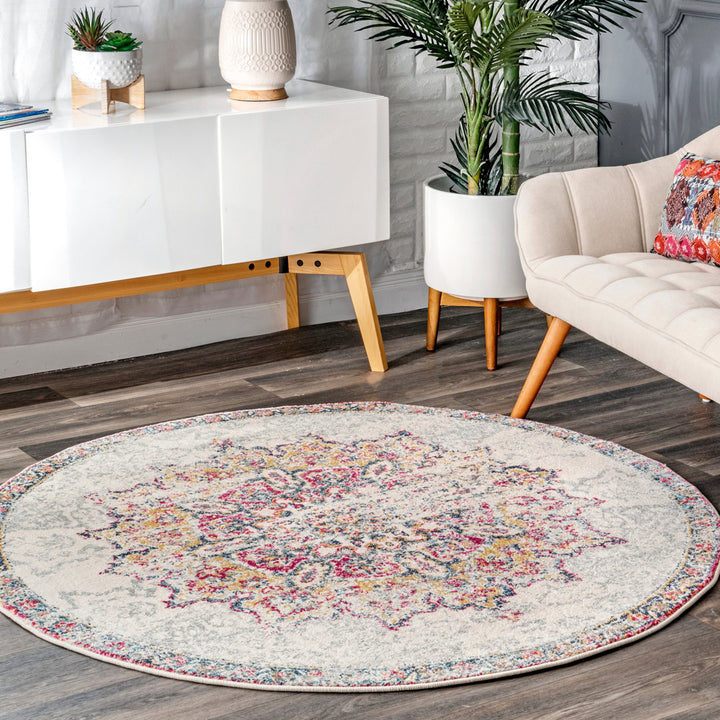 Mcalmont Medallion Power Loomed Performance Pink/Fuchsia Rug Bungalow Rose Rug Size: Round 5'