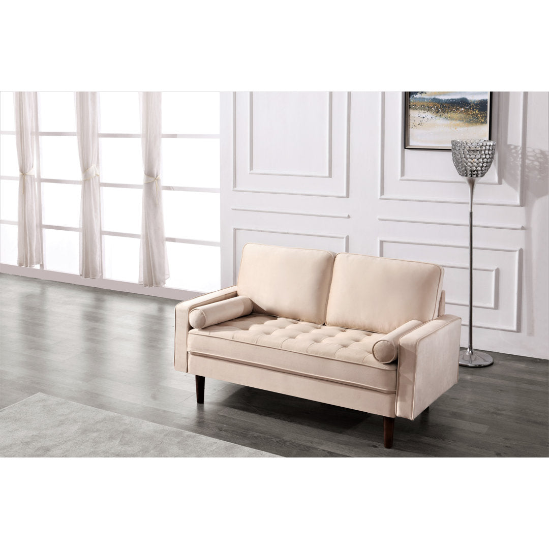 Ashfaq 57.8" Velvet Square Arm Loveseat Wade Logan® Fabric: Polyester Beige
