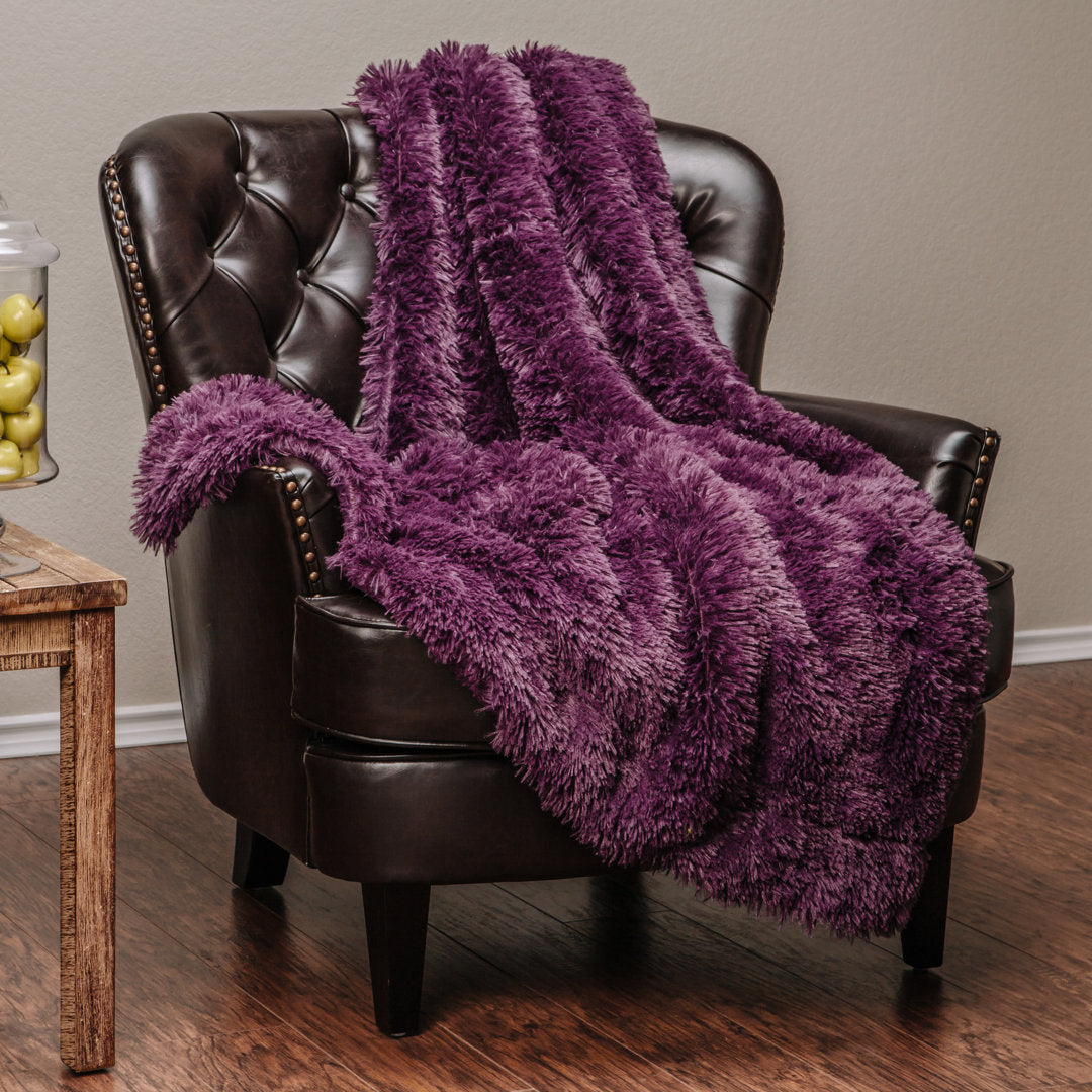 Shaggy Shaggy Super Elegent Sherpa Long Fur Throw Chanasya Color: Aubergine Size: 50" W x 65" L