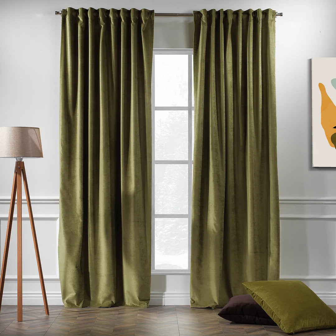Matte Velvet Extra wide x Extra Long Custom Made Decorative Single Panel Lilijan Home & Curtain Curtain Color: 29 Olive Size per Panel: 100" W x 132" L