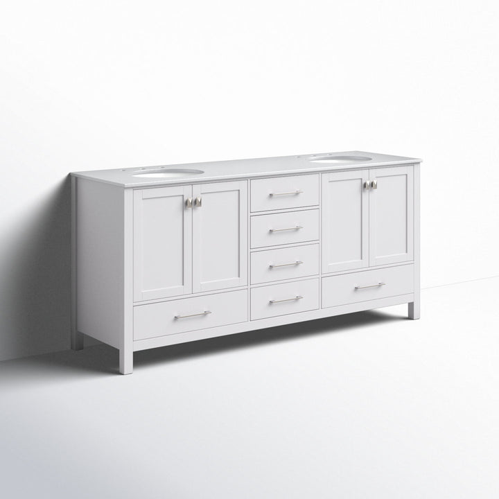 Bagdai 72" Wide Bathroom Vanity Set Wade Logan® Base Finish: White, Top Finish: Calacatta Quartz