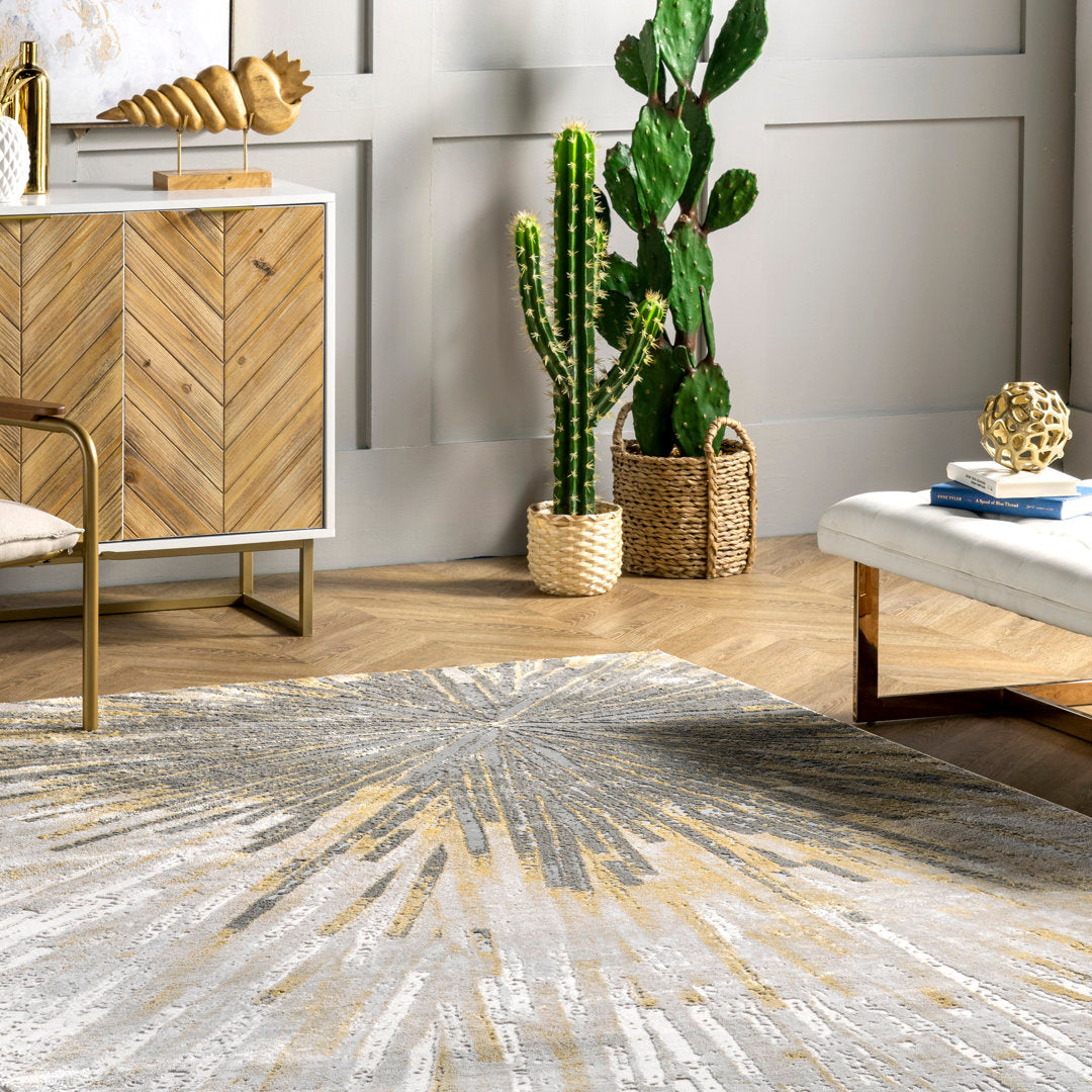 Nissen Abstract Power Loom Yellow/Gray Rug Everly Quinn Rug Size: Rectangle 3' x 5'