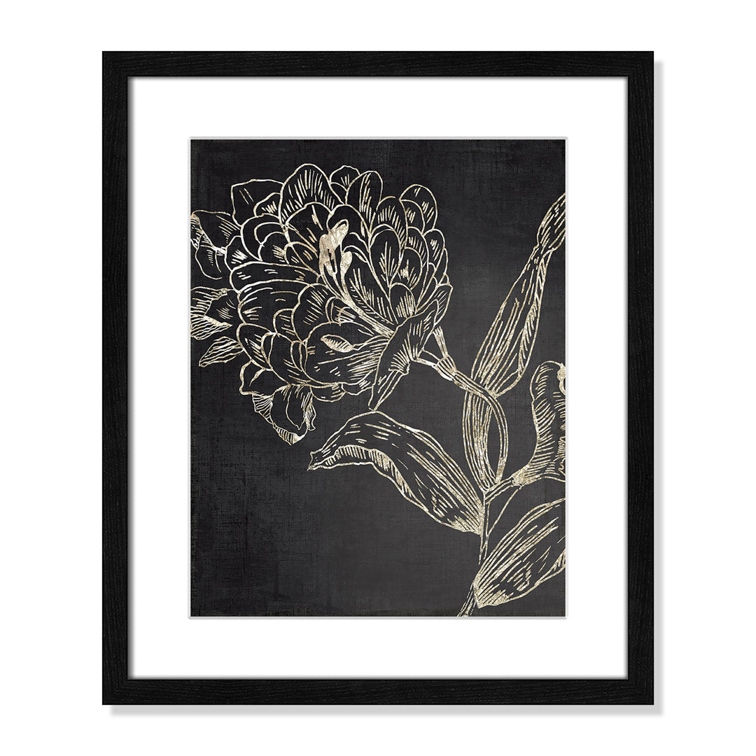 Golden Flower Folklore II by Asia Jensen - Picture Frame Graphic Art Joss & Main Size: 19" H x 16" W  Format: Black Wood Grain Framed