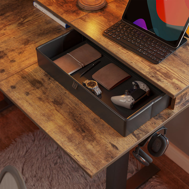 Llean L-Shape Standing Gaming Desk Inbox Zero Color (Top/Frame): Rustic Brown