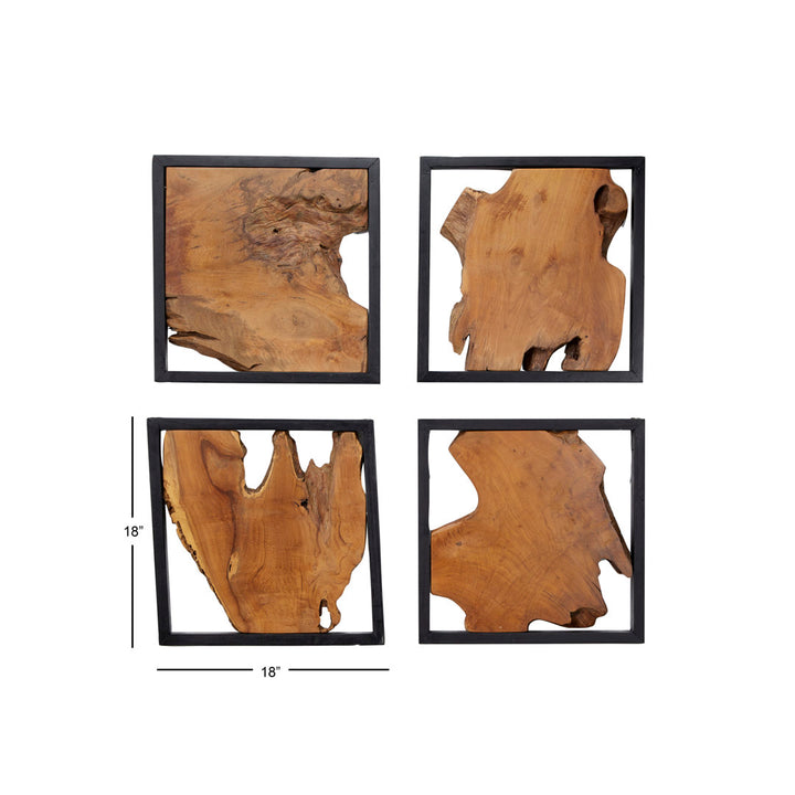 Teak Wood Handmade Live Edge Tree Trunk Abstract Home Wall Decor with Black Frames Mercury Row®