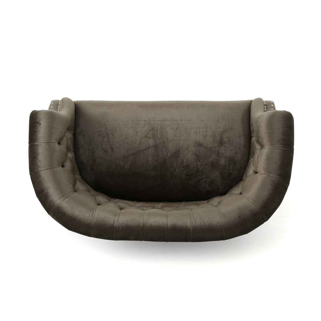 Charlotte 51.5" Velvet Rolled Arm Chesterfield Loveseat Mercer41 Fabric: Gray Velvet