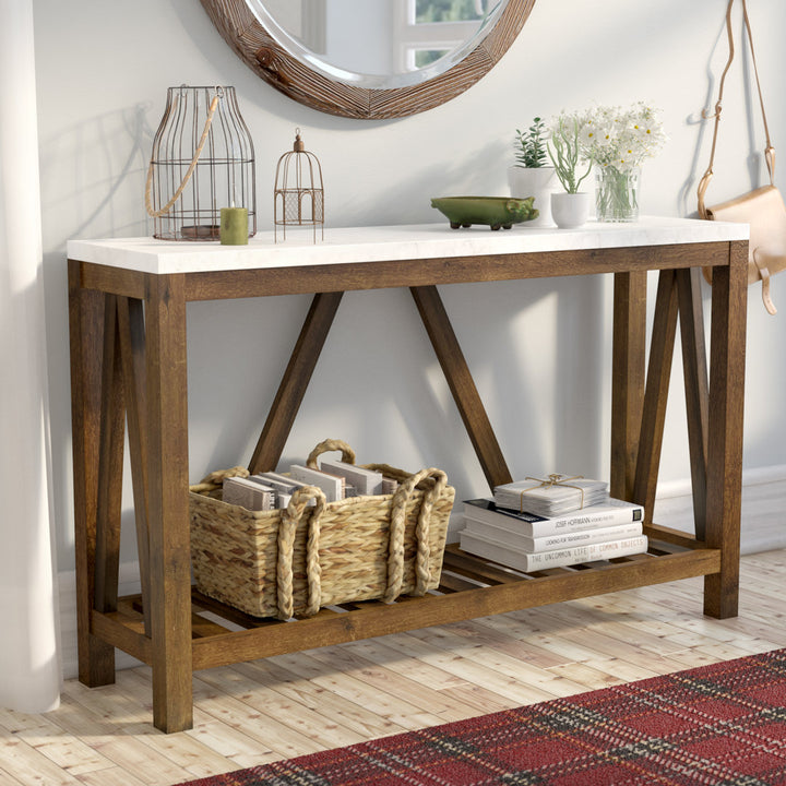 Rakira Modern Farmhouse Console Table Red Barrel Studio® Color: White Marble/Walnut