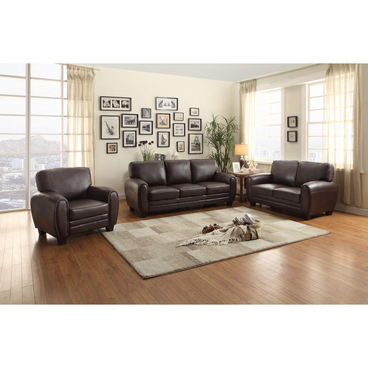 Coombs 85" Faux Leather Round Arm Sofa Lark Manor™ Upholstery Color: Dark