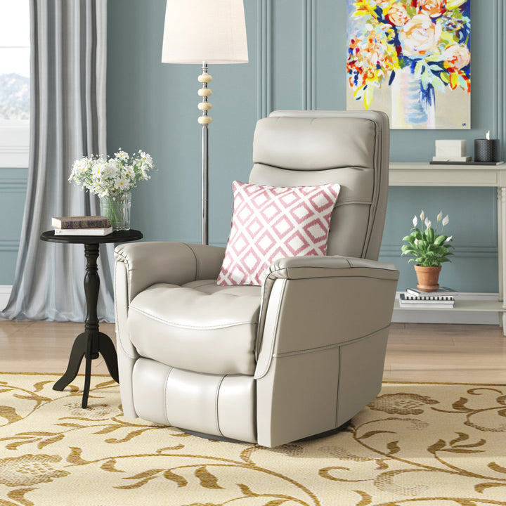 30" Top Grain Leather Manual Swivel Glider Recliner with Flared Arms Red Barrel Studio® Upholstery Color: Ivory Genuine Leather