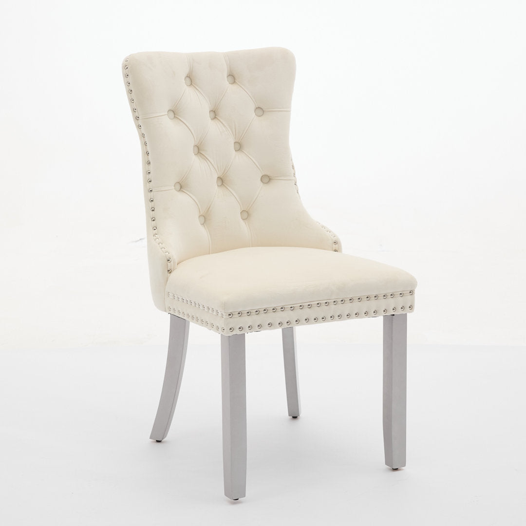 Allena Tufted Velvet/Linen Wing Back Parsons Chair (Set of 2) Rosdorf Park Leg Color: Silver, Upholstery Color: Velvet Beige