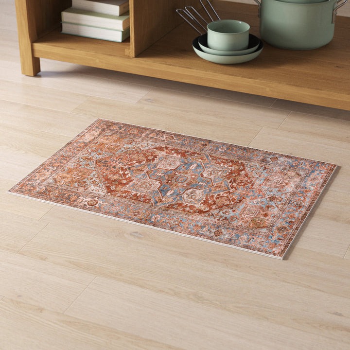 Mags Oriental Brick Red/Blue/Tan Area Rug Joss & Main Rug Size: Rectangle 2' x 3'