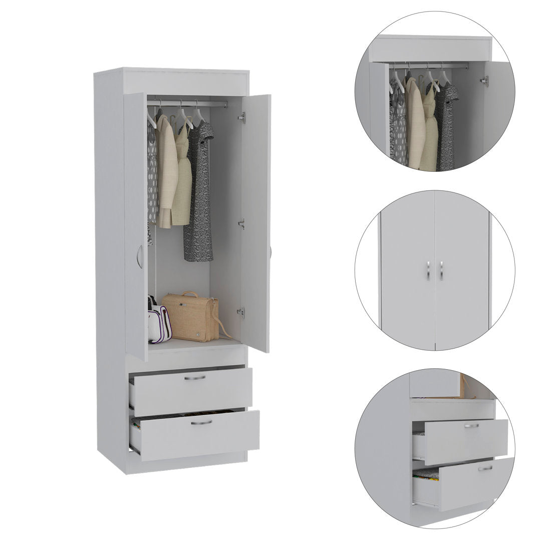 Lisboa Armoire with Double Doors, 2 Drawers, and Hanging Rod Latitude Run® Color: Light Gray