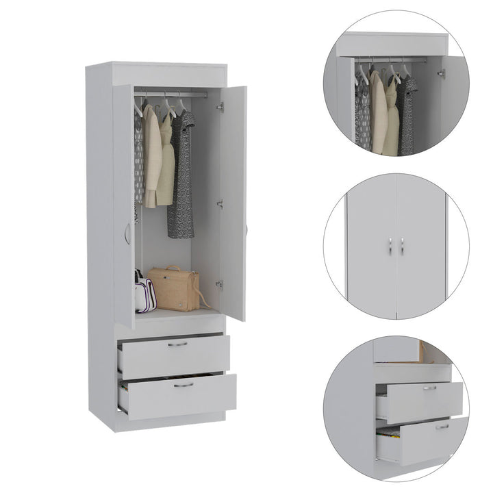 Lisboa Armoire with Double Doors, 2 Drawers, and Hanging Rod Latitude Run® Color: Light Gray