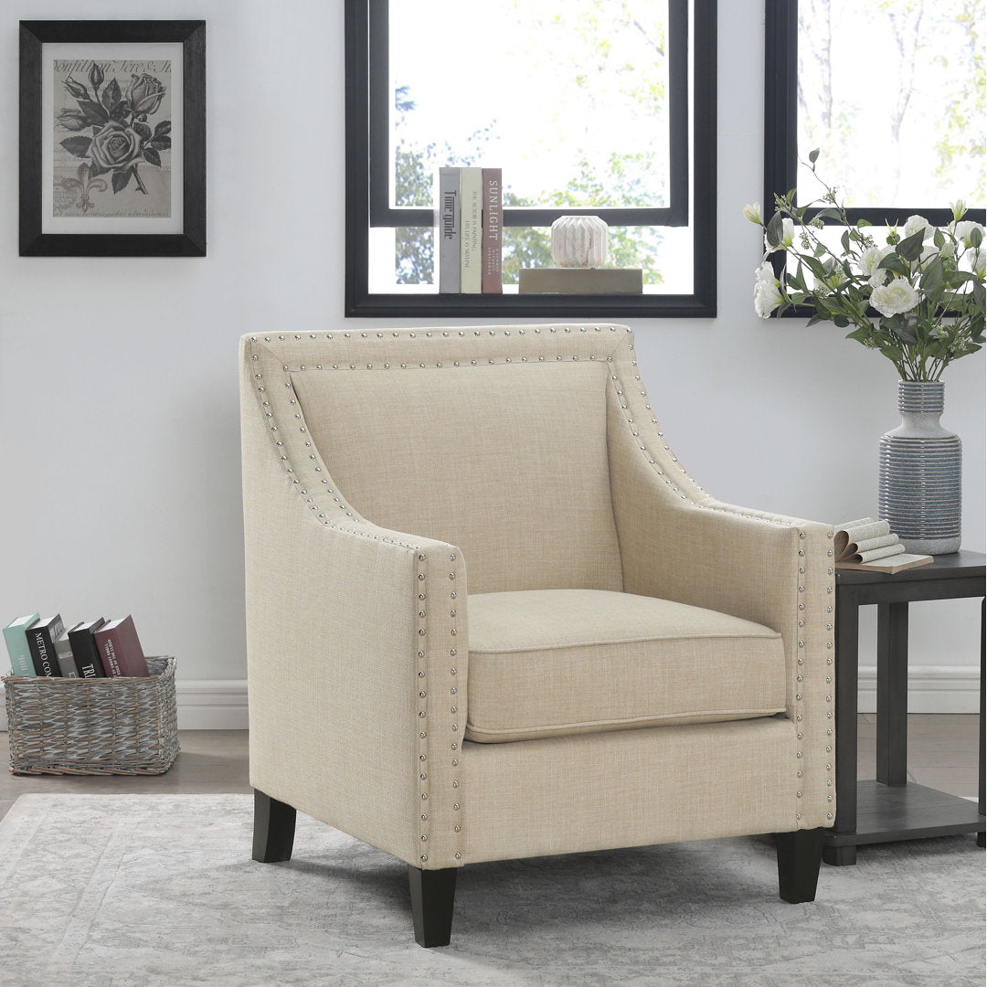 Hilga Erica Accent Armchair With Chrome Nailhead Trim Winston Porter Fabric: Beige Polyester Blend
