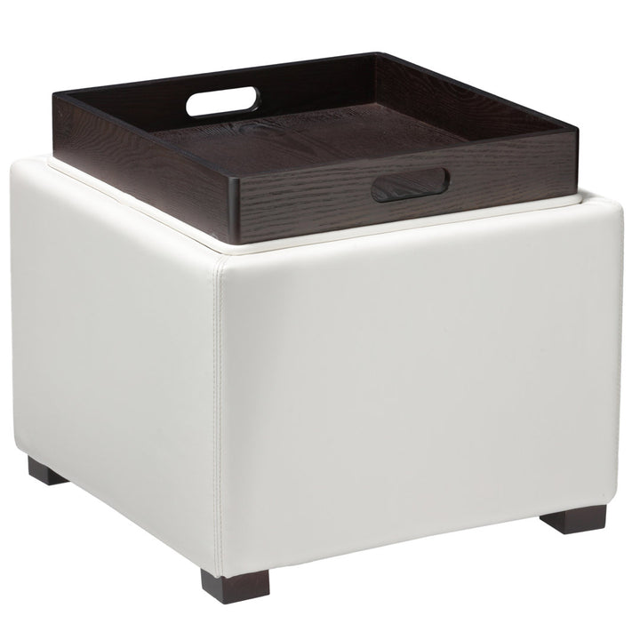 Newfield 17.5'' Wide Faux Leather Square Ottoman with Storage Alcott Hill® Upholstery: White Faux Leather