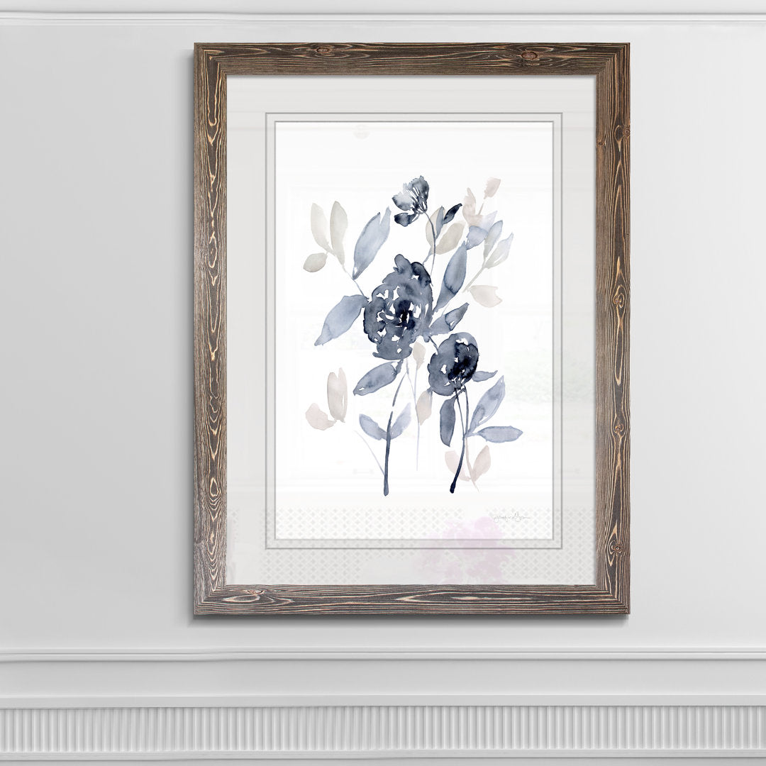 Peonies In Gray I' - Picture Frame Print on Glass Winston Porter Size: 28" H x 38" W x 1.25" D Format: Framed Espresso Print