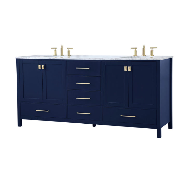 Bagdai 72" Wide Bathroom Vanity Set Wade Logan® Base Finish: Blue, Top Finish: Calacatta Quartz
