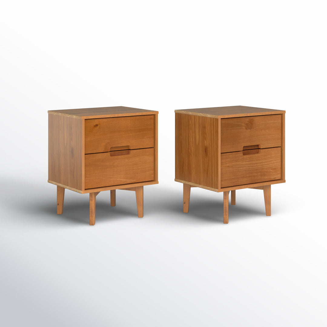 Aizlyn Mid-Century Modern Solid Wood Groove-Handle Nightstands (Set of 2) Wade Logan® Color: Caramel