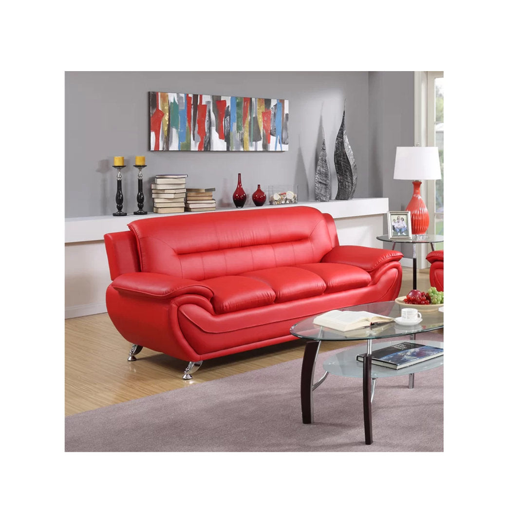 Mulvey 80" Faux Leather Pillow Top Arm Sofa Orren Ellis Upholstery Color: Red