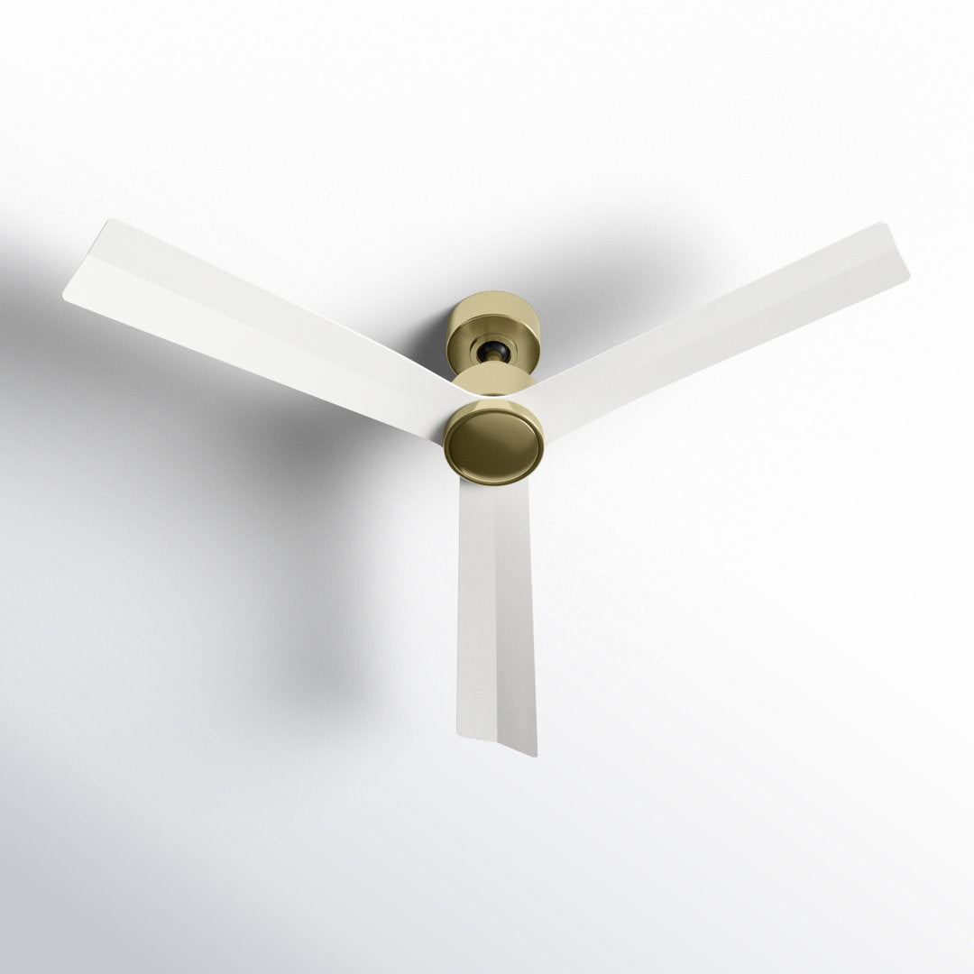 52" Smart Home Compatible 3 Blade Smart Ceiling Fan with Remote WAC Limited Fans Finish: Satin Brass with Matte White Blades, Accessories: Without Light Kit