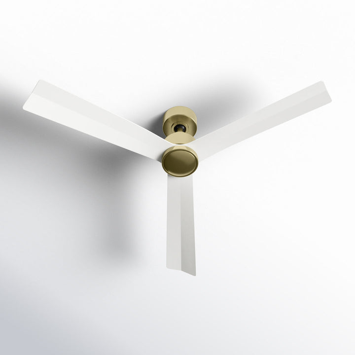 52" Smart Home Compatible 3 Blade Smart Ceiling Fan with Remote WAC Limited Fans Finish: Satin Brass with Matte White Blades, Accessories: Without Light Kit