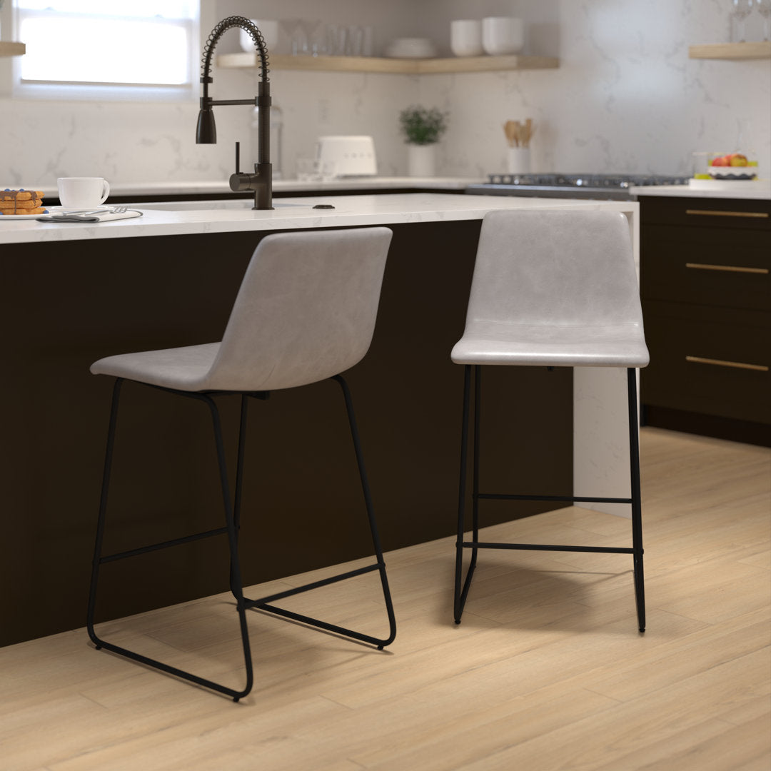 Liekele Upholstered Counter Height Modern Dining Stools by Flash Furniture (Set of 2) Ivy Bronx Seat Height: Counter Stool (24” Seat Height), Upholstery: Light Gray Faux Leather