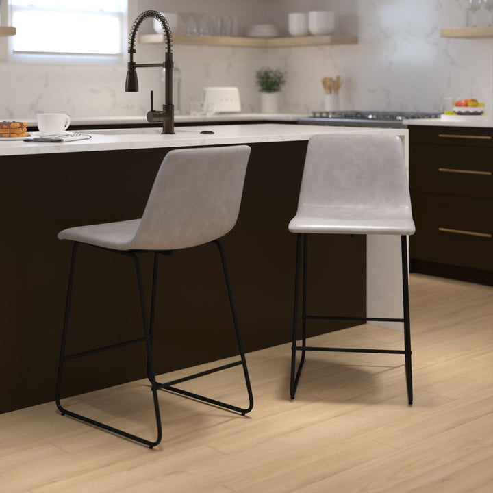 Liekele Upholstered Counter Height Modern Dining Stools by Flash Furniture (Set of 2) Ivy Bronx Seat Height: Counter Stool (24” Seat Height), Upholstery: Light Gray Faux Leather