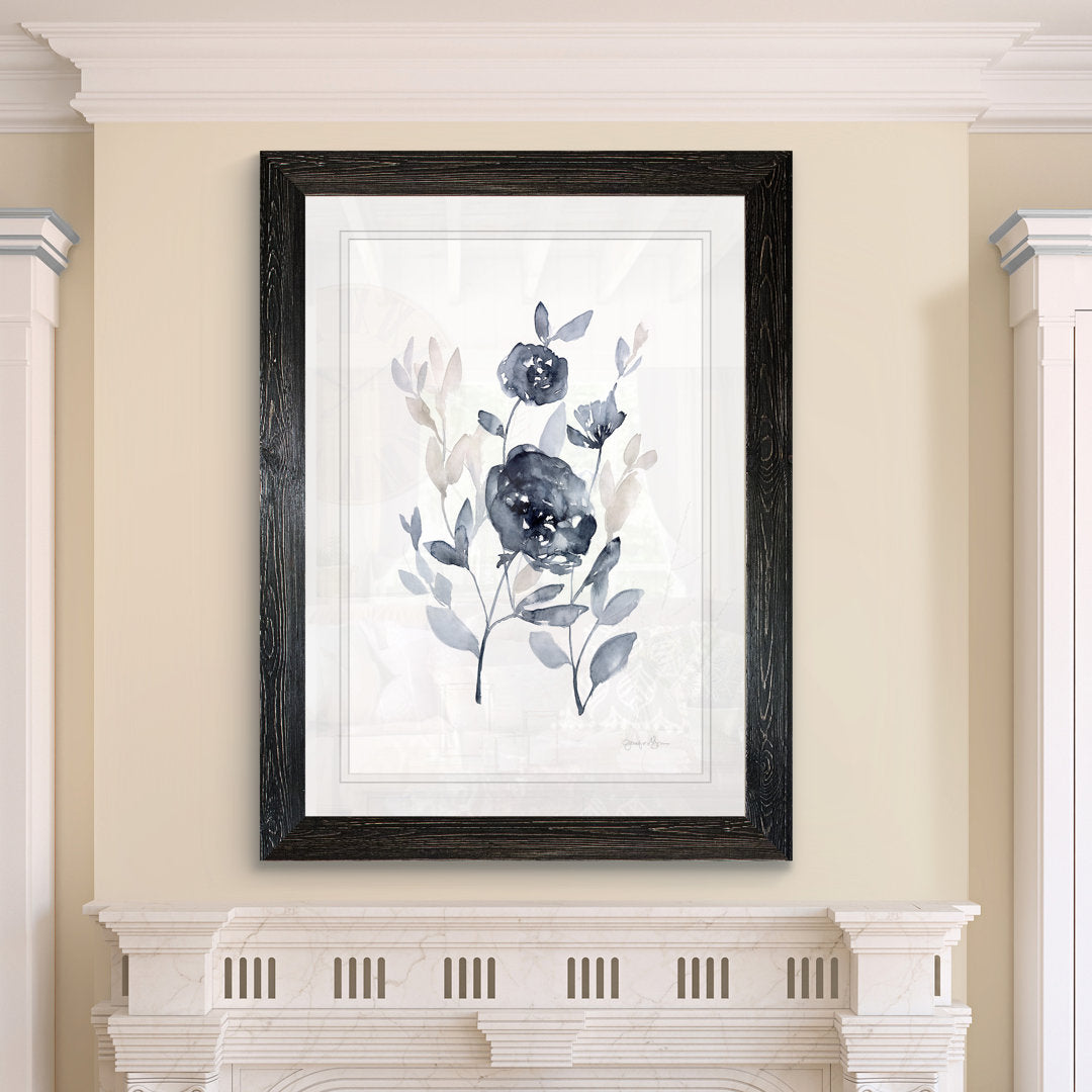 Peonies In Gray II' - Picture Frame Print on Glass Winston Porter Size: 28" H x 38" W x 1.25" D Format: Framed Ebony Print
