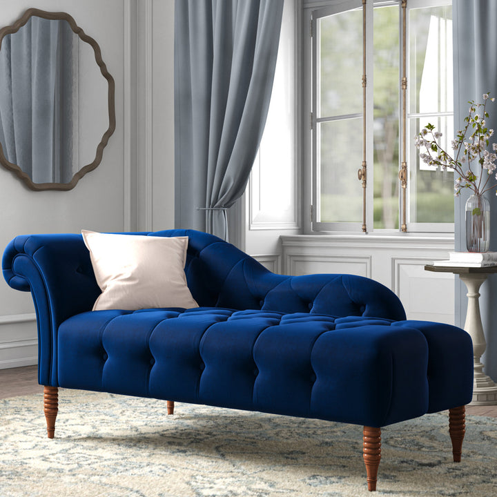 Kannon Tufted Right-Arm Chaise Lounge Willa Arlo™ Interiors Fabric: Navy Blue Velvet