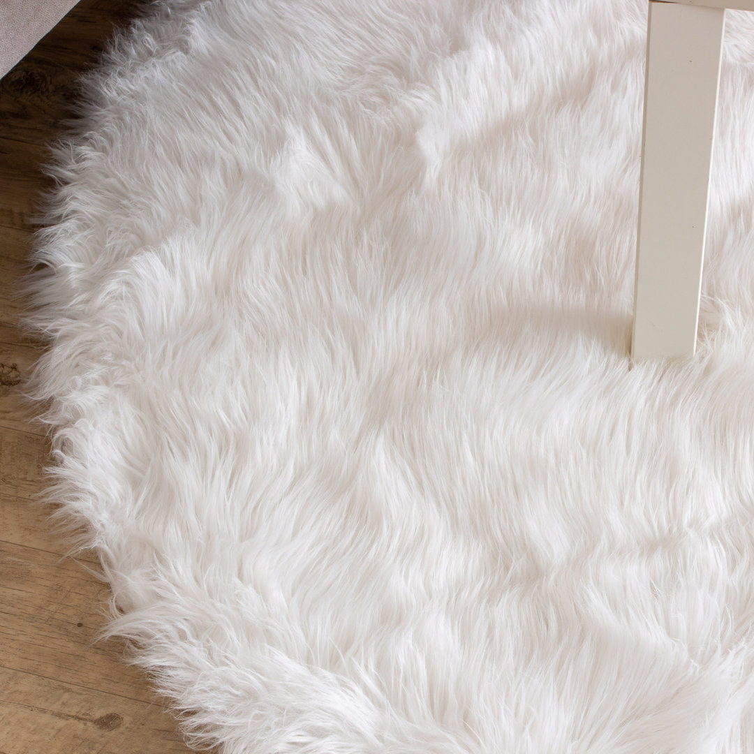 Diller White Faux Sheepskin Fur Machine Washable Shag Fluffy Area Rug Willa Arlo™ Interiors Rug Size: Round 3'