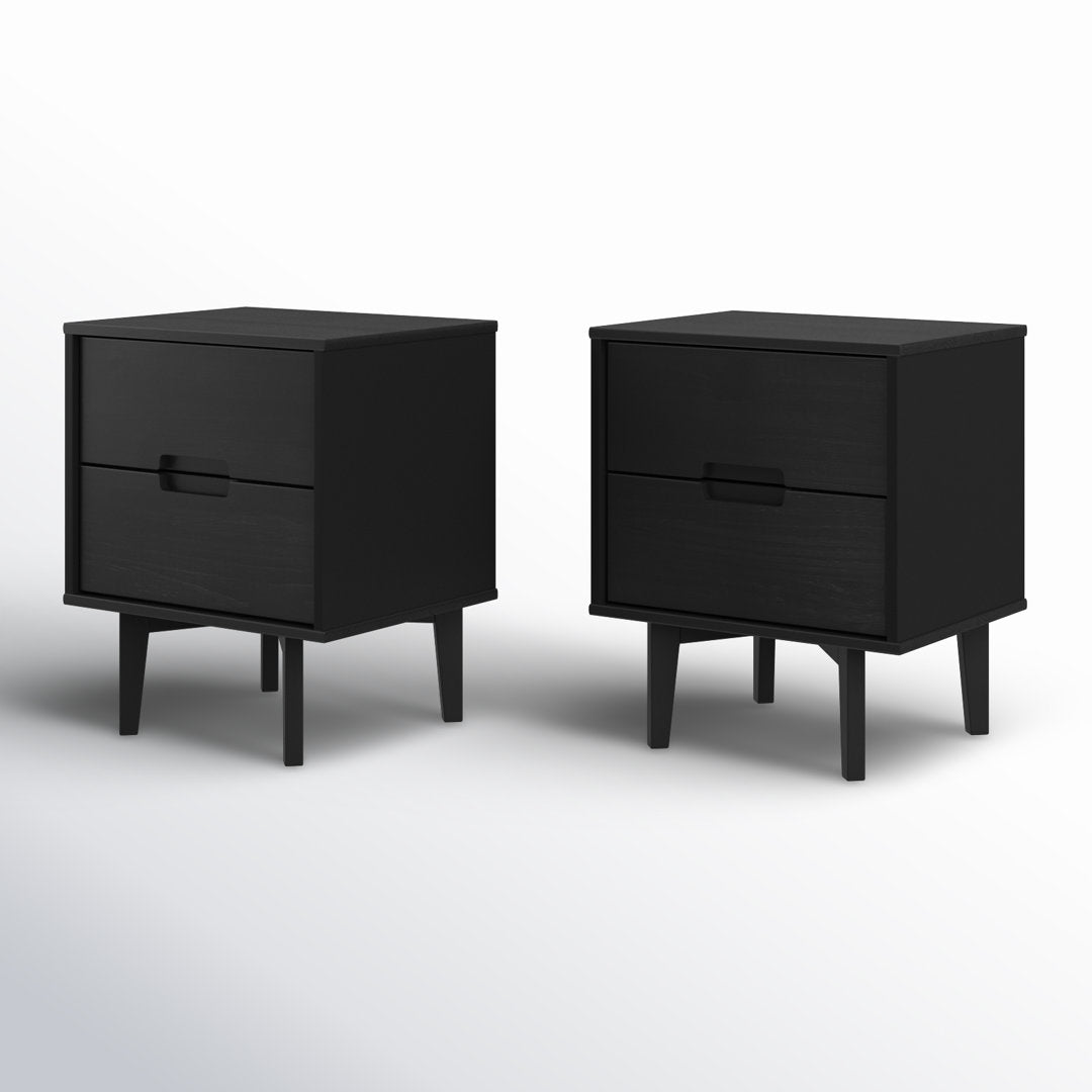 Aizlyn Mid-Century Modern Solid Wood Groove-Handle Nightstands (Set of 2) Wade Logan® Color: Black