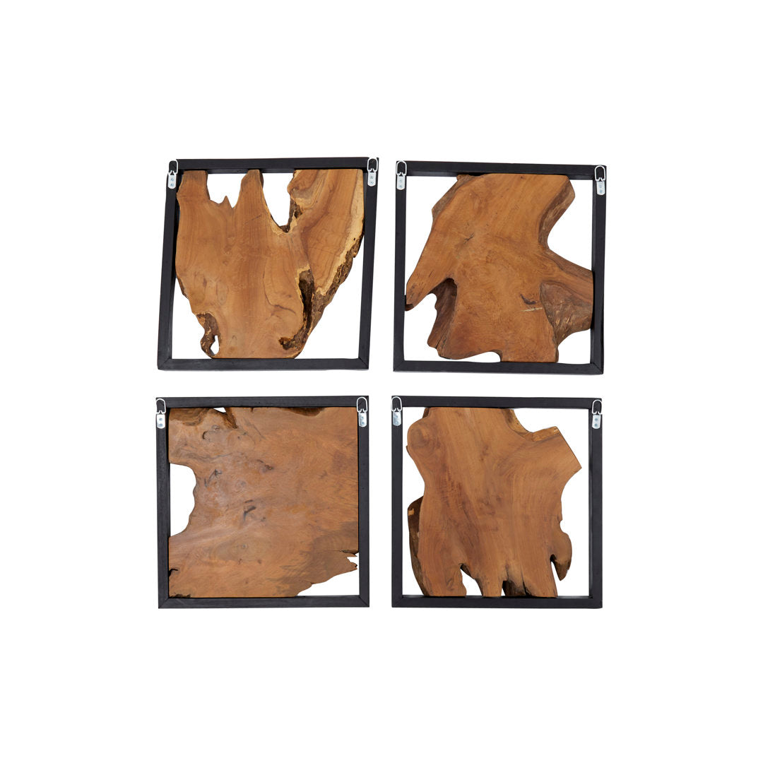Teak Wood Handmade Live Edge Tree Trunk Abstract Home Wall Decor with Black Frames Mercury Row®