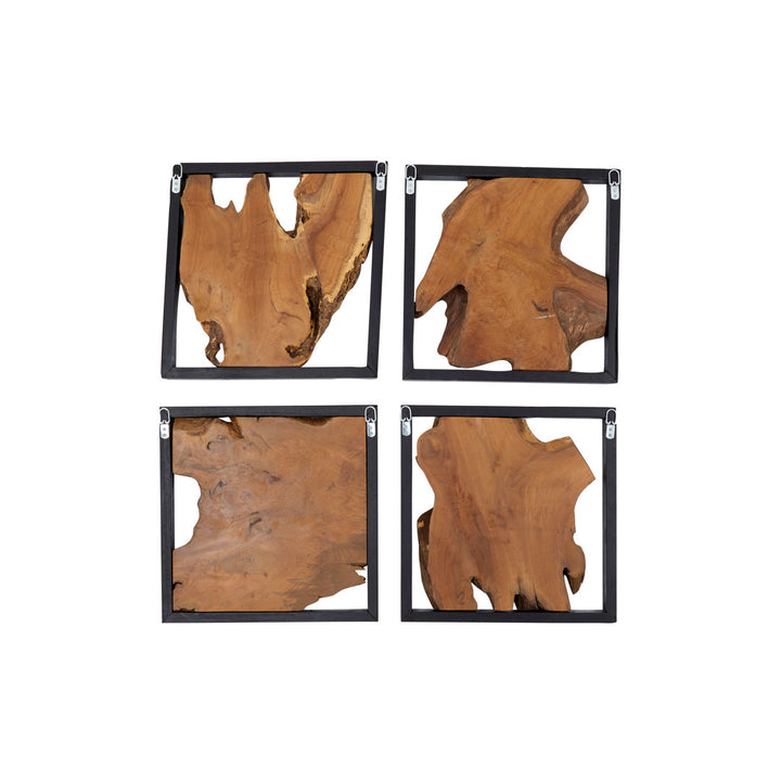 Teak Wood Handmade Live Edge Tree Trunk Abstract Home Wall Decor with Black Frames Mercury Row®