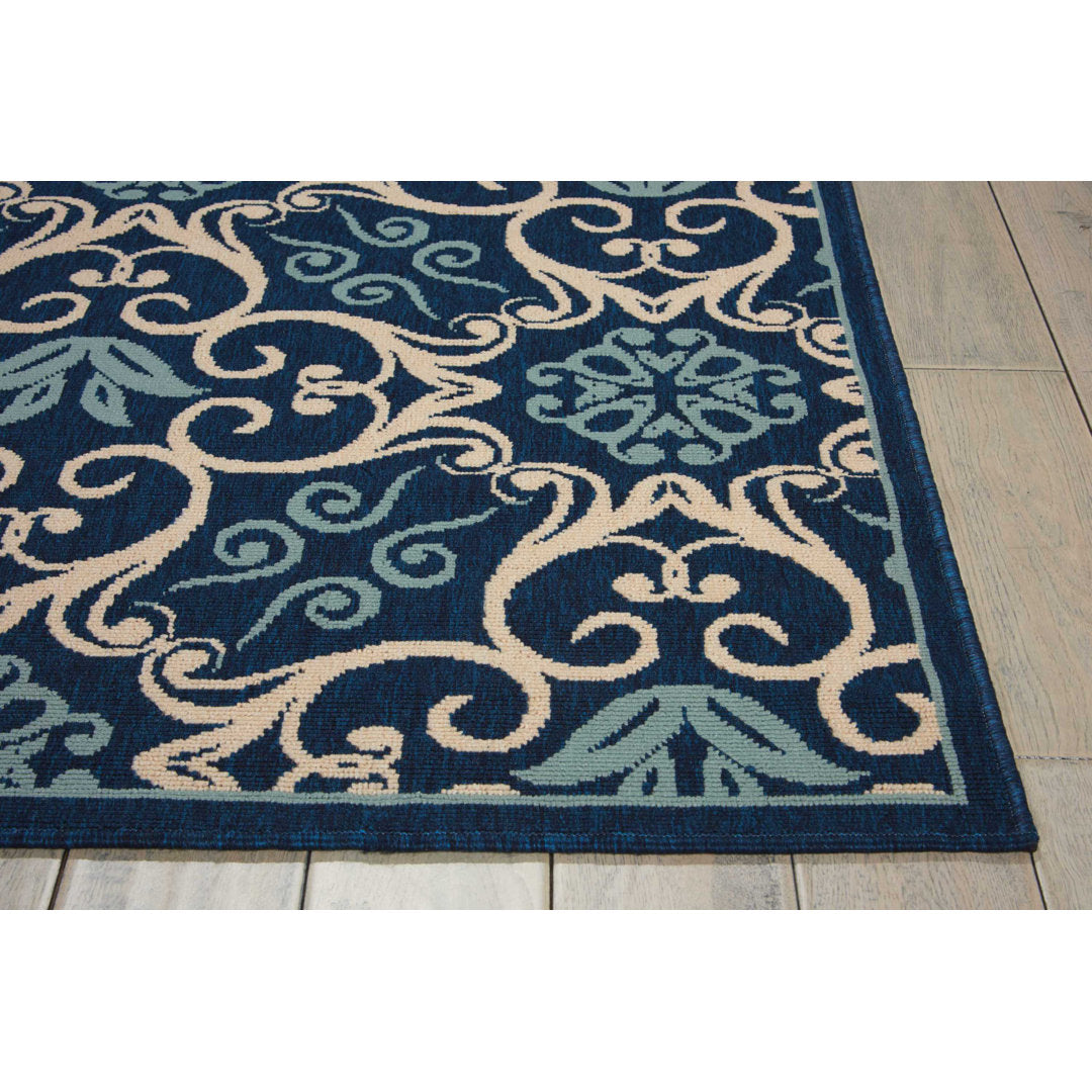 Adelene Floral Navy Blue Indoor / Outdoor Area Rug Birch Lane™ Rug Size: Rectangle 7'10" x 10'6"