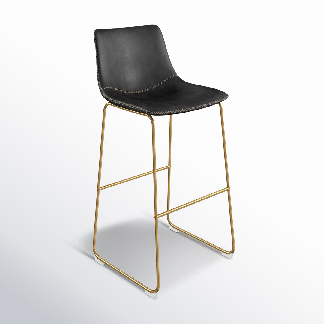 Nia Vegan Leather Bar & Counter Stool (Set of 2) AllModern Frame Color: Gold Upholstery: Black Vegan Leather, Seat Height: Bar Stool (29" Seat Height)