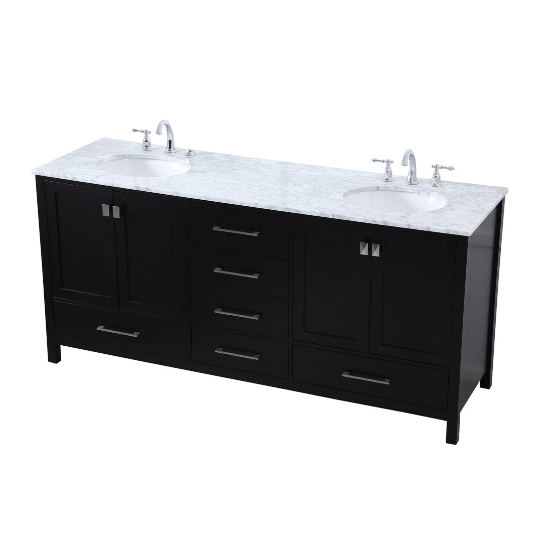 Bagdai 72" Wide Bathroom Vanity Set Wade Logan® Base Finish: Black, Top Finish: Calacatta Quartz