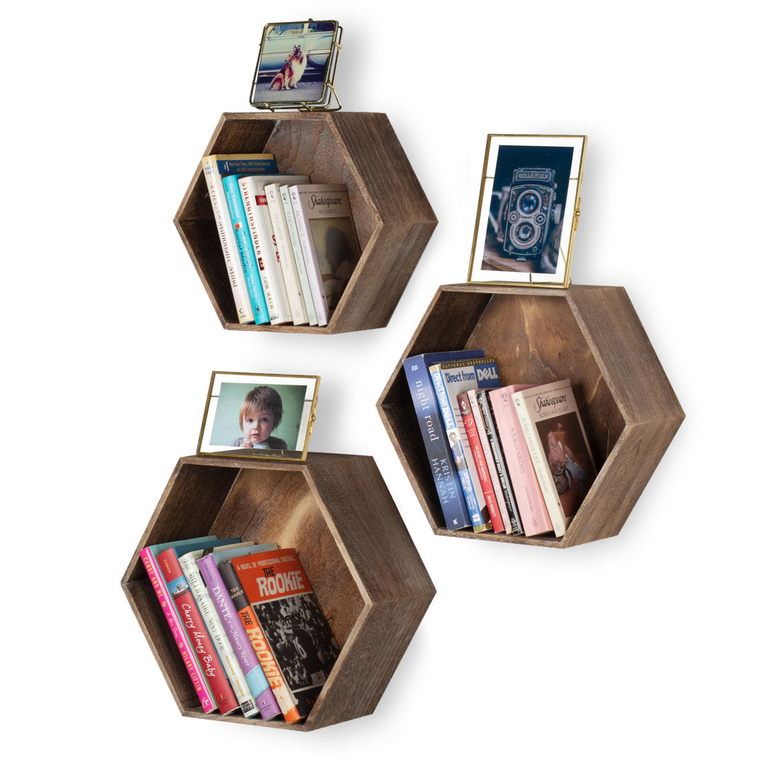 Dailey 3 Piece Solid Wood Hexagon Floating Shelf (Set of 3) Foundry Select