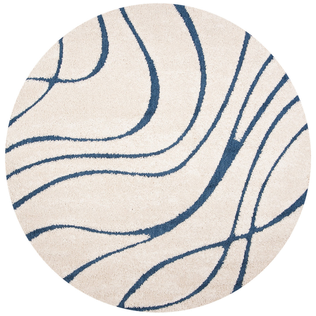 Ashal Abstract Cream/Blue Area Rug Wade Logan® Rug Size: Round 5'