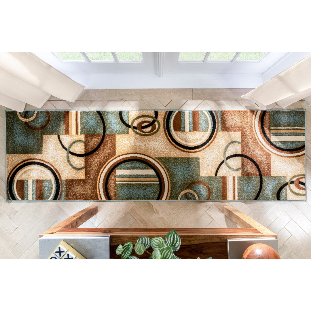 Abbie Arcs & Shapes Light Blue Modern Rug Winston Porter Rug Size: Runner 2'7" x 9'6"