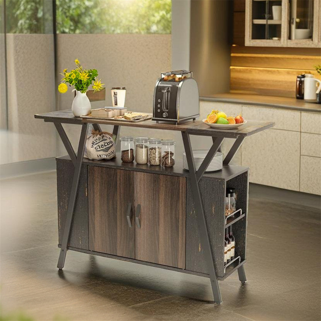 Marin 47 " Kitchen Island Open Sheves, Coffee Bar Cabinet Buffet Table Kitchen Sideboard Kelly Clarkson Home Base Finish: Dark Walnut