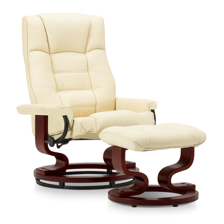 Padang Sidempuan Swivel Recliner, Multi-Position Leisure Chair with Ottoman and Adjustable Back, Faux Leather Corrigan Studio® Fabric: Cream White Faux Leather