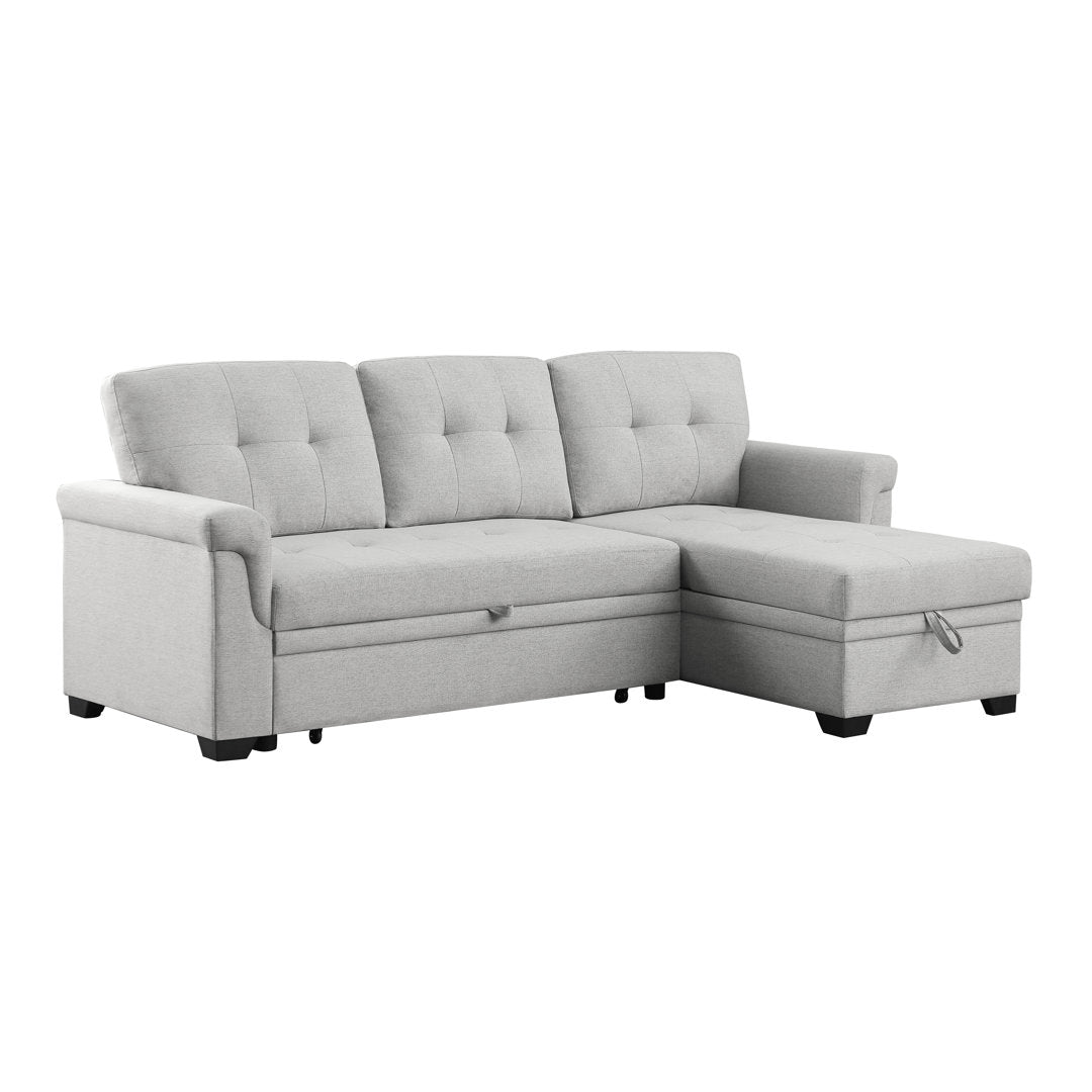 Efim 84" Wide Reversible Sleeper Sofa & Chaise Ebern Designs Fabric: Light Gray Linen Blend