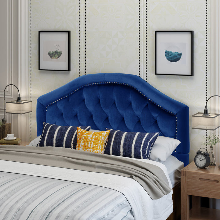 Danni Upholstered Metal Panel Headboard House of Hampton® Size: Full / Double Upholstery: Navy Blue