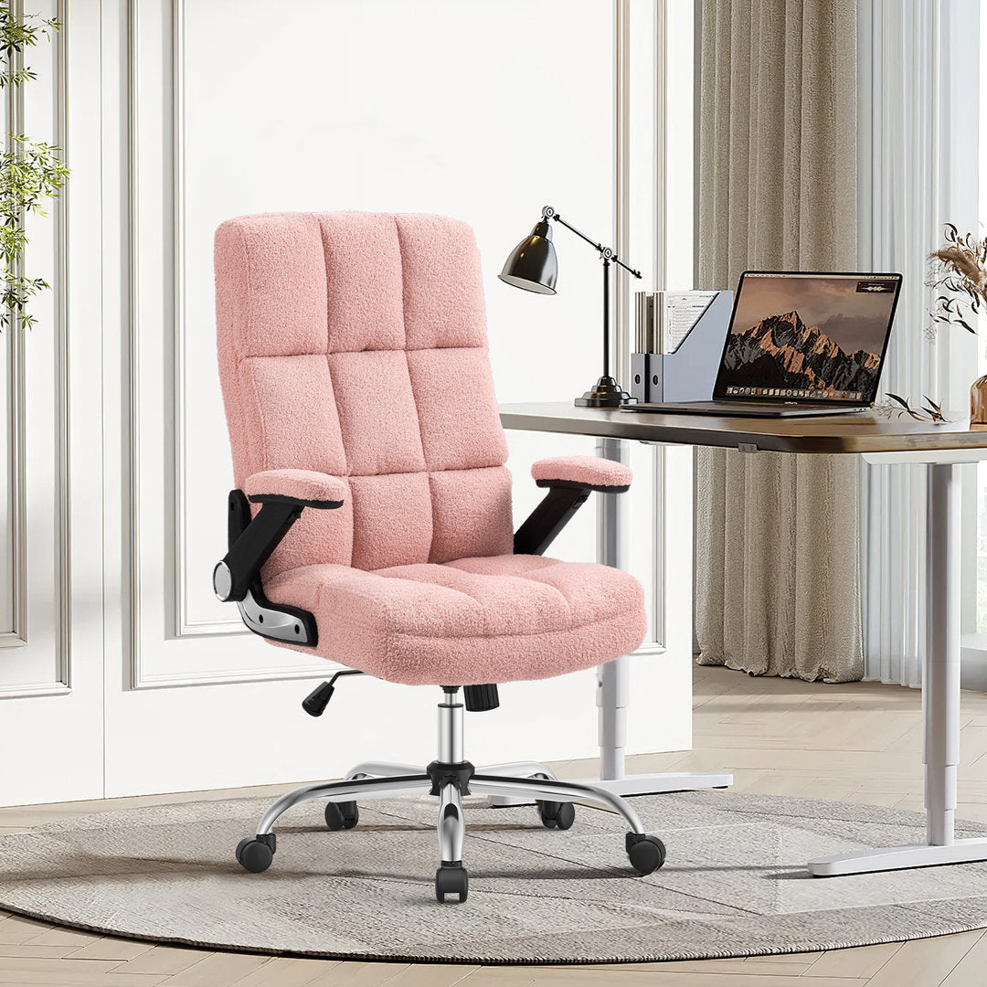Ergonomic Office Chair Velvet and Teddy Fleece Fabric Inbox Zero Upholstery Color: Pink