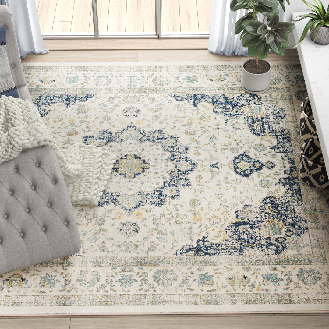 Annette Oriental Ivory/Blue Area Rug Langley Street® Rug Size: Rectangle 12' x 18'