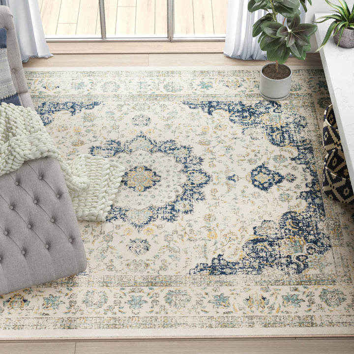 Annette Oriental Ivory/Blue Area Rug Langley Street® Rug Size: Rectangle 12' x 18'