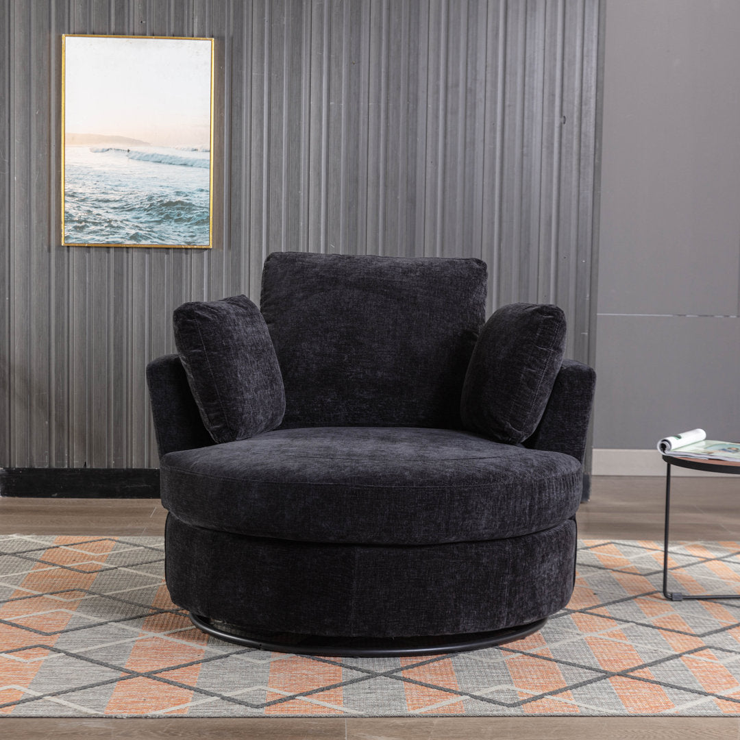 Achorn 42.26" W Polyester Recessed Arm Slipcovered Swivel Barrel Chair Hokku Designs Fabric: Black Polyester