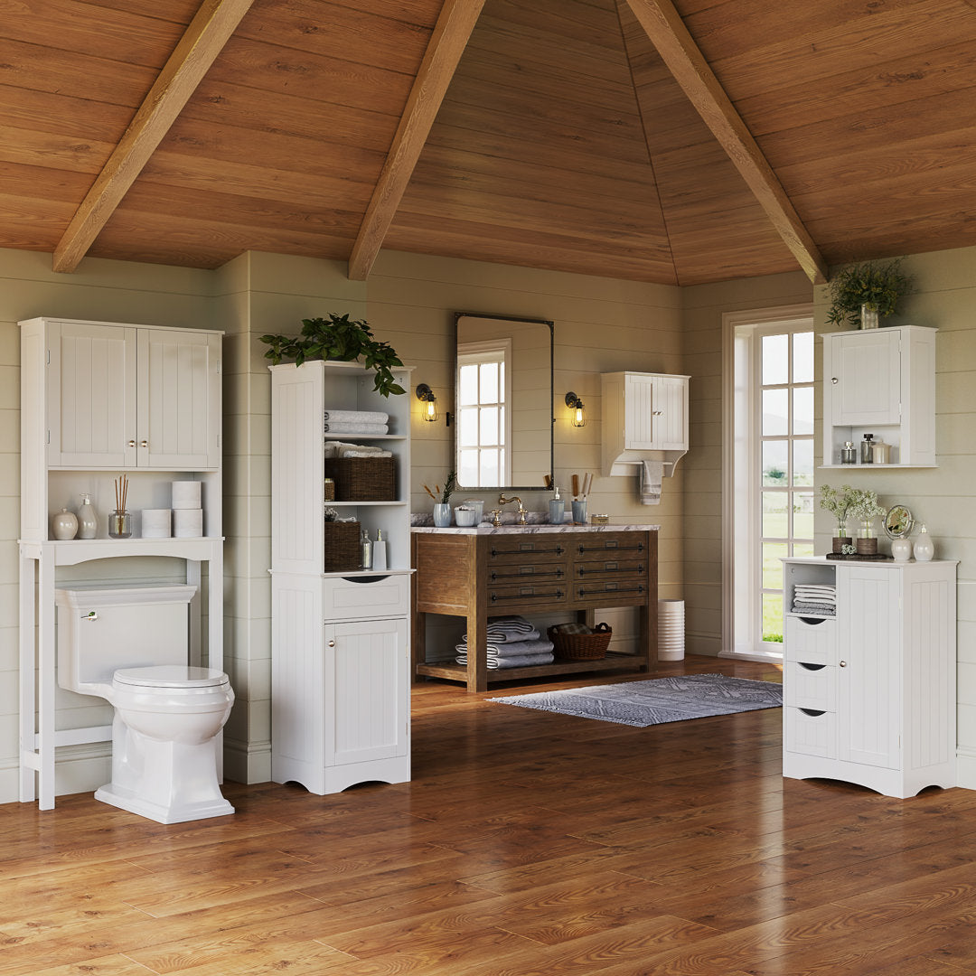 RiverRidge Ashland Tall Bathroom Storage Linen Cabinet and Organizer with Drawer and Shelves RiverRidge Home Finish: White