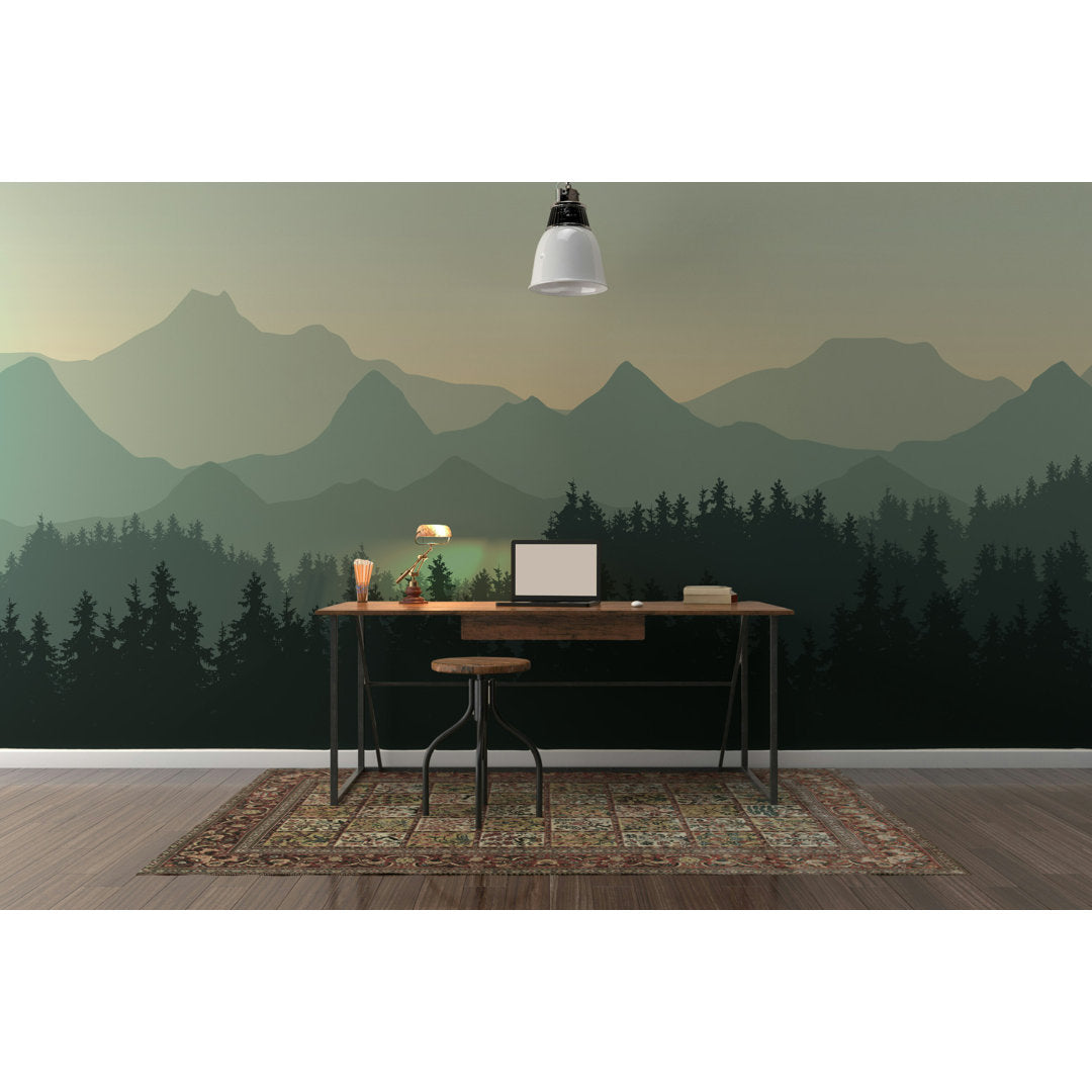 Jaylyne Serene Mountain and Forest Silhouette Paintable Wallpaper Roll (Set of 6) Loon Peak® Size: 100"L x 150"W