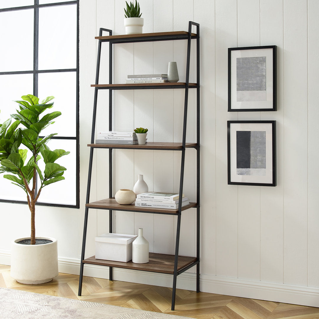 Little Italy 72" H x 28" W Metal Ladder Bookcase Trent Austin Design® Color: Rustic Oak